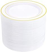 bUCLA 100Pieces Gold Plastic Plates-10.25inch Gold Plates Disposable - Gold Dinner Plates-Ideal f...