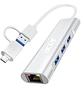 Acer USB C to Ethernet Adapter, 4-in-1 USB-A/C Hub with 3 USB-A 3.1 &amp; 1Gbps RJ45 Networks, USB-C ...