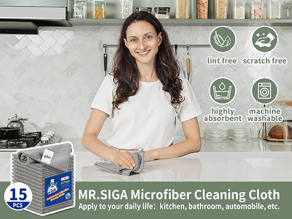 MR.SIGA Microfiber Cleaning Cloth, All-Purpose Microfiber Towels