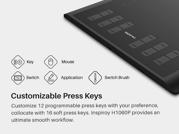 HUION Inspiroy H1060P Graphics Drawing Tablet with 8192 Pressure Sensitivity Battery-Free Stylus