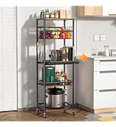 Housolution 5 Tier Kitchen Rolling Cart, Storage Cart with Metal Fruit Vegetable Basket and Pull-...