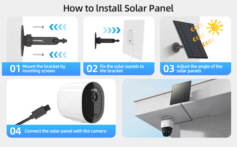 5W Solar Panel for Security Camera, Solar Panel with Micro USB &amp;amp; USB-C Port for DC 5V Battery Camera