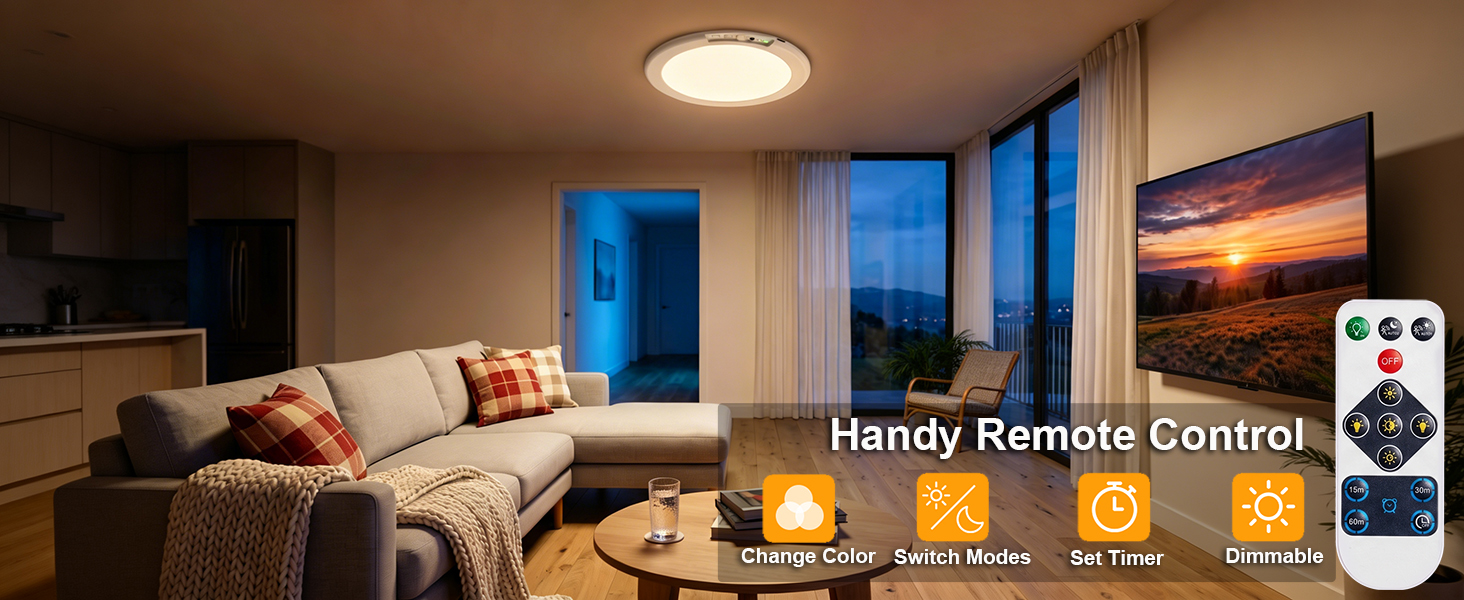 Remote-controlled motion-sensor ceiling light