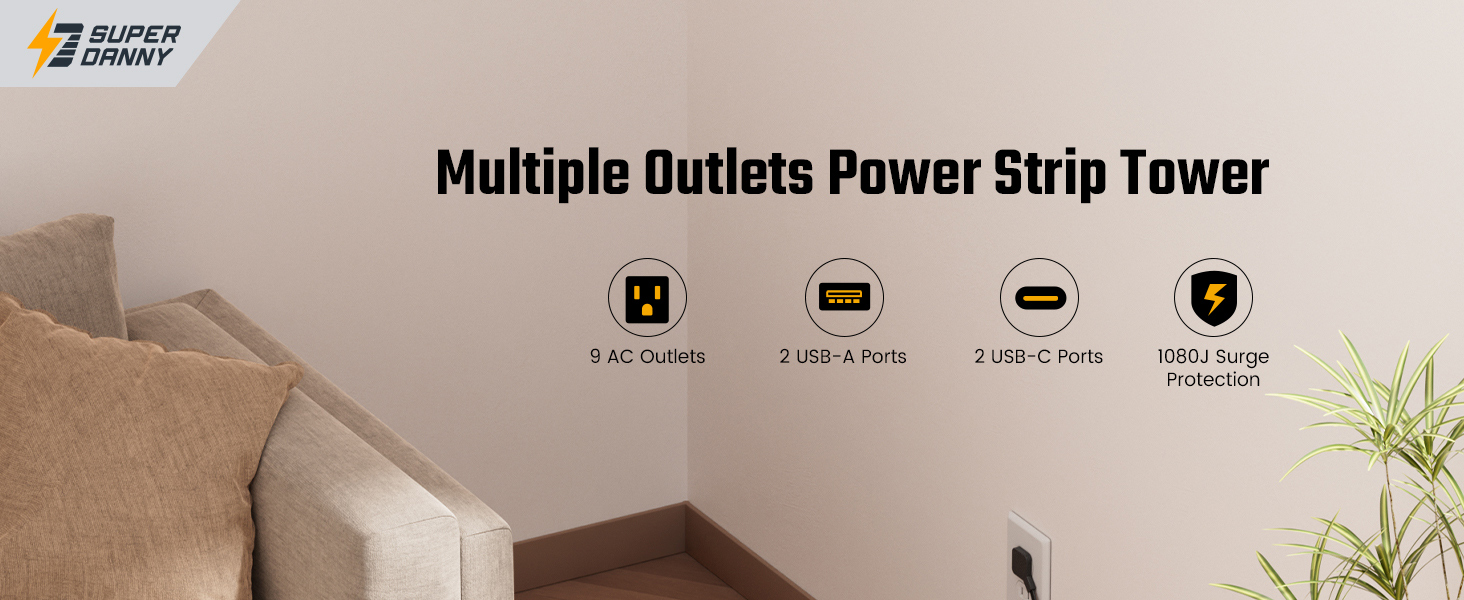 6.5ft extension cord power strip tower