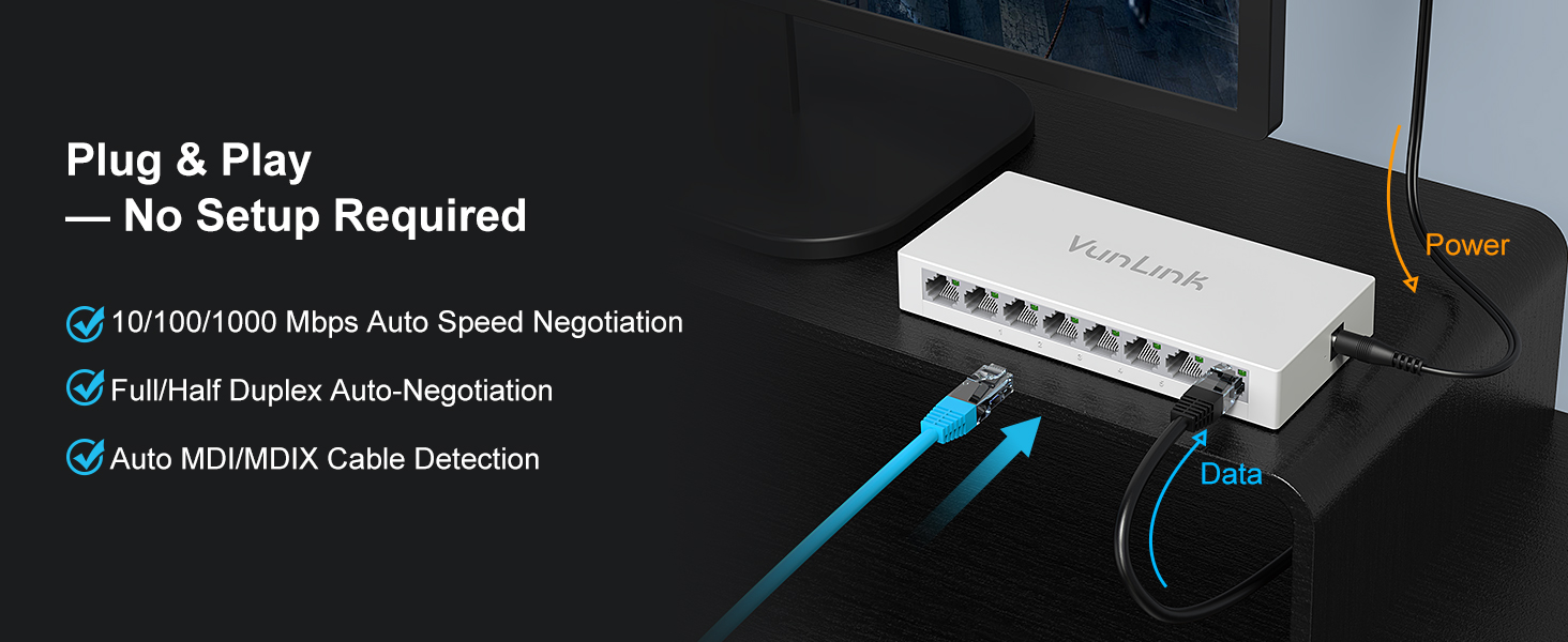 VunLink 8-Port Gigabit Unmanaged Ethernet Switch