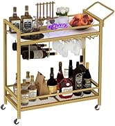 LAATOOREE Bar Cart, Two-Color Home Bar Serving Cart, Mobile Drink Beverage Cart with 2 Storage Sh...