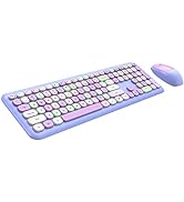 Wireless Keyboard and Mouse Combo, 2.4GHz Full-Sized Colorful Cute Keyboard Mouse Set with Retro ...