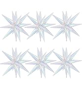 Iridescent Star Foil Balloons, 6Pcs 22in Explosion Star Balloon Large Holographic Spike Cone Clea...