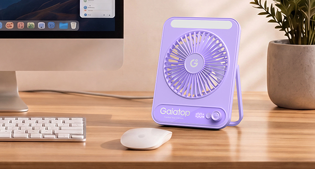Mini desk fan with strong airflow and compact portable design