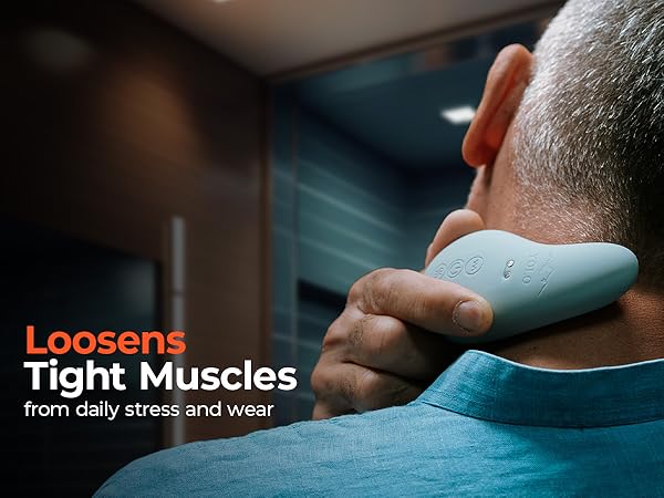 A person using the massager on the back of their neck