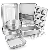 E-far Stainless Steel Baking Pan Set, 9-Piece Bakeware Sets for Cake Cookie Loaf Muffin, Include ...