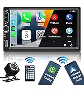 Double Din Car Stereo with Wireless Apple Carplay,Wireless Android Auto,7 inch HD Touch Screen Ca...