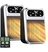 800W Wall Outlet Space Heater with Remote, Small Plug in Electric Heater LED Display with Adjusta...