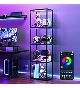 SUPERDANNY Display Cabinet with RGB Light,Curio Cabinet with Remote/App Control,Dimmable LED Floo...