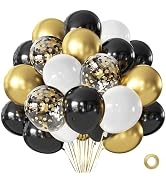 Blocesa Black Gold White Balloons, 50pcs 12inch Matte White Black Metallic Gold Confetti Latex Ba...