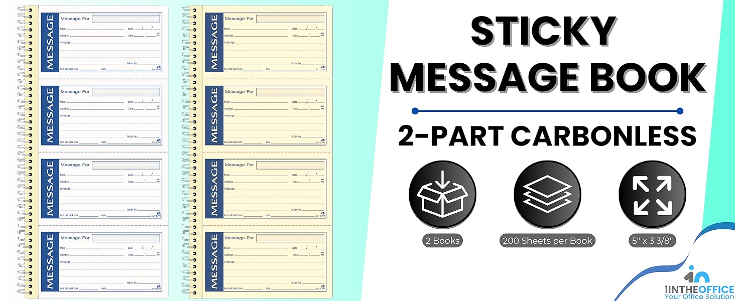 message book, 2 part carbonless message book, sticky message book
