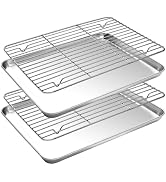 Baking Sheet and Cooling Rack Set [2 Quarter Sheet Pans + 2 Wire Racks ], CEKEE Stainless Steel C...