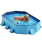 Peteast Foldable Dog Pool - Extra Large 71" x 39" x 12" Hard Plastic Portable Pet Bath Tub with N...