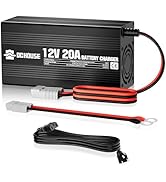DC HOUSE 12V 20A Lithium Battery Charger, 14.6V LiFePO4 Charger with Battery Quick Connector &amp; LE...