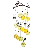 YU FENG Bee Wind Chime for Outside Honeycomb Bees Decorative Hanging Suncatcher for Garden Patio ...