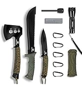 Axe and Fixed Blade Knife with Sheath, One-Piece Camping Hatchet and Hunting Knife with Rope Hand...