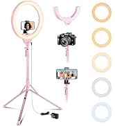 Aureday 14'' Pink Selfie Ring Light with 62'' Tripod Stand and Phone Holder, Dimmable LED Phone R...