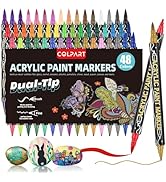 Dual Tip Acrylic Paint Markers,48 Colors Dual Tip Acrylic Paint Pens Paint Markers,Includes 10 Me...