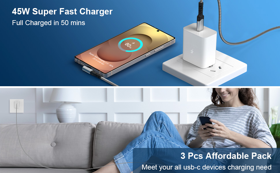 45w usb c charger block white
