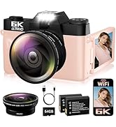 6K Digital Camera for Photography Autofocus, 64MP WiFi Vlogging Camera for YouTube with 3" 180° F...