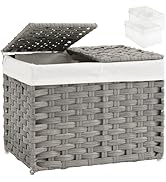 SETVSON Storage Basket with Lid Woven Wicker Baskets with 2 Separate Lid, 9.2 Gallon (35 L) Wicke...