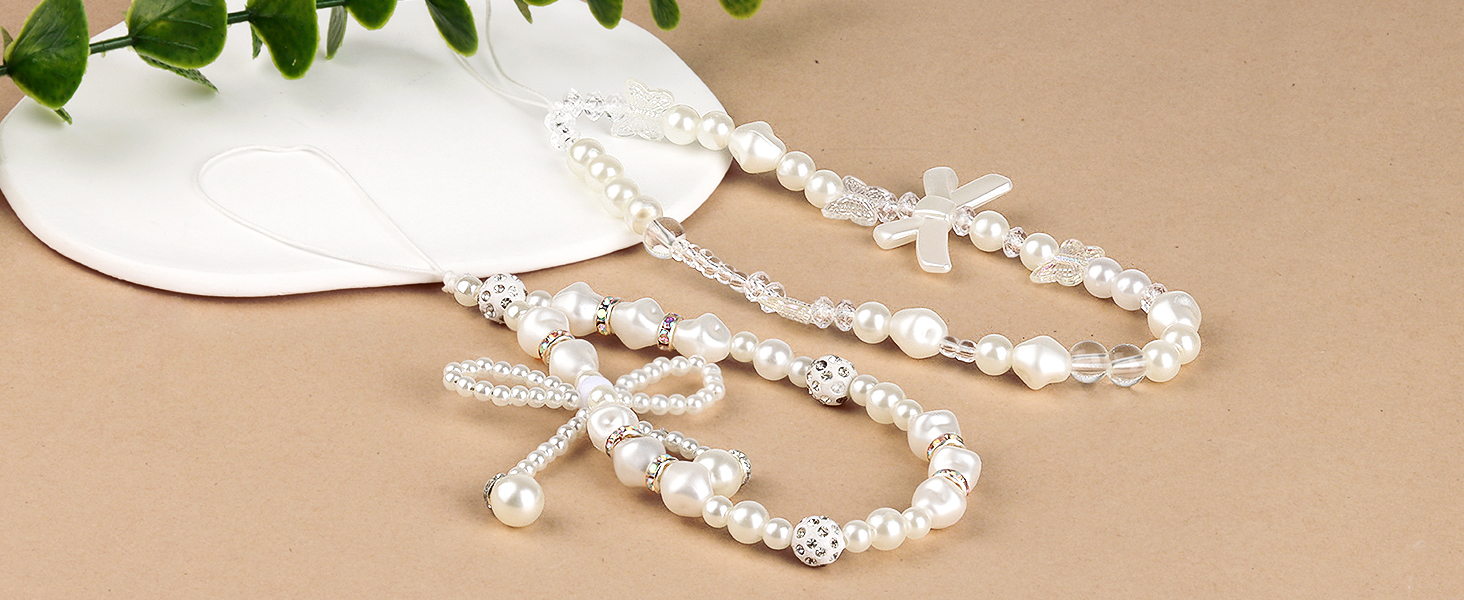 Draupnir Phone Charms Strap, Butterfly Bow Knot Beaded Phone Bracelet Strap