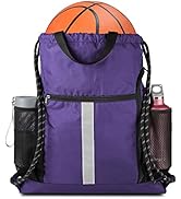 Drawstring Backpack Sports Gym Bag With Shoe Compartment and Two Water Bottle Holder