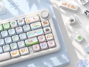 dagaladoo PBT Keyboard Keycaps, Blue/Green MOA keycaps,Cute Puppy