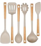 NCUE Kitchen Utensils Set, Large Non-stick Silicone Cooking Utensils Set 6 Pcs, Wooden Handle Hea...