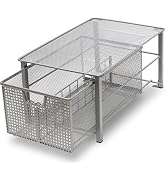 Deco Brothers Stackable Pull Out Cabinet Sliding Basket with Dividers, Large, Silver