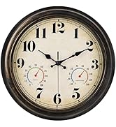 zyzamay 13 Inch Outdoor Clock with Thermometer and Hygrometer, Waterproof and Silent, Large Easy-...