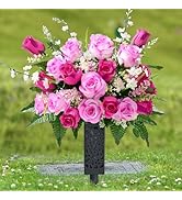 MARTINE MALL 2 Sets Artificial Cemetery Flowers for Grave, Realistic Grave Flowers for Cemetery U...