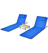 Giantex Beach Chairs for Adults 2 Pack Set with Side Table, Folding Lounge Chairs, 5 Position Adj...