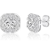 LGYIC White Gold Plated Halo Square Stud Earrings, 5mm 1Ct Artificial Diamond Earrings for Women ...
