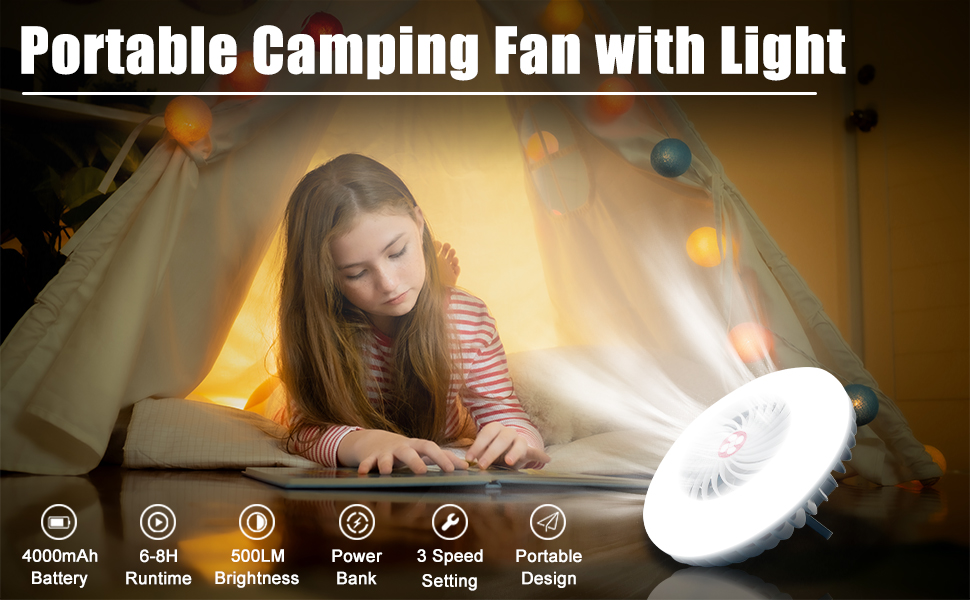 Portable Camping Fan with LED Lantern
