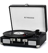 Vinyl Record Player 3-Speed Bluetooth Portable Suitcase Belt-Driven Record Player with 2 Built-in...