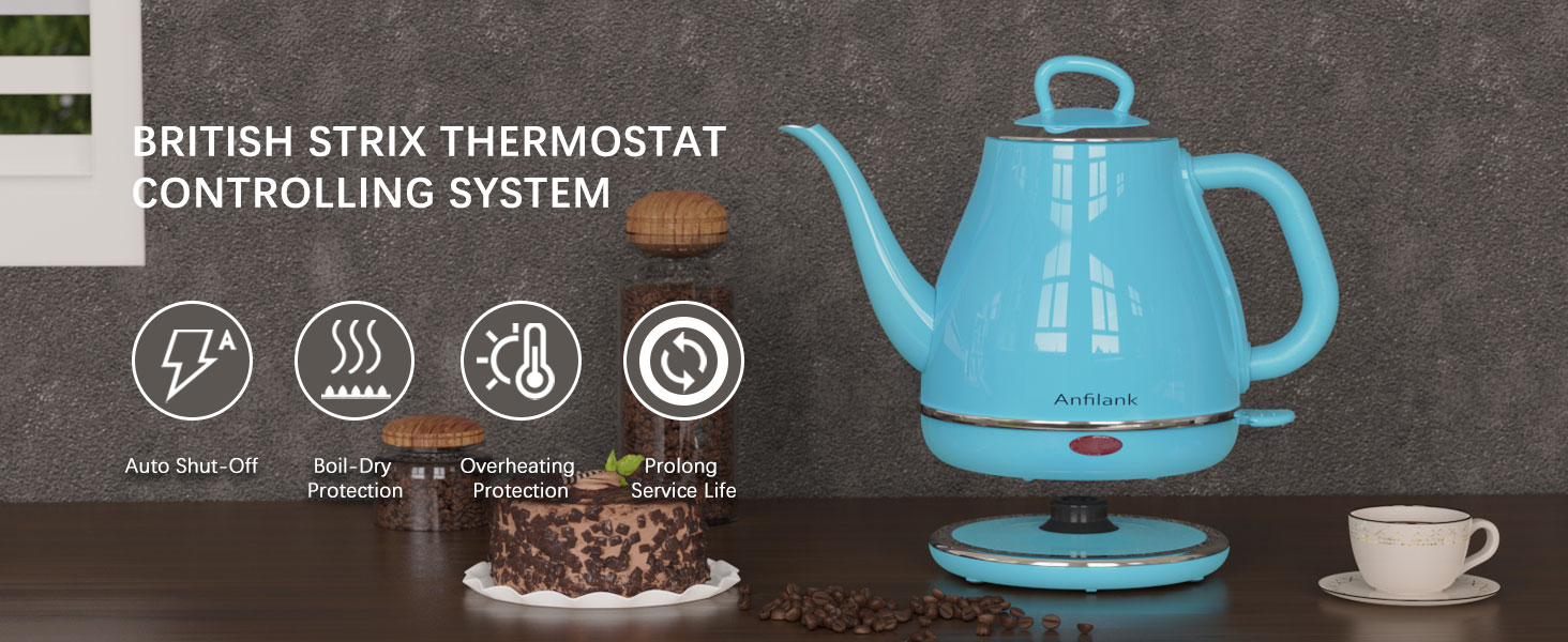 automatic shut-off, dry burn protection, over-temperature protection, extended service life