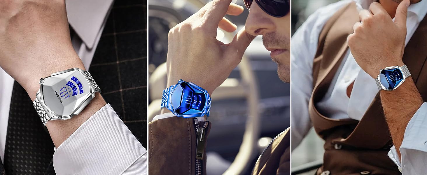 Creative Fashion Blue LED Binary Digital Watches Men&amp;#39;s Stainless Stee