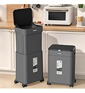 Kitchen Trash Can with Lid, Adjustable Height 20L/5.3Gal Rolling Garbage Can on Wheels, Slim Tras...