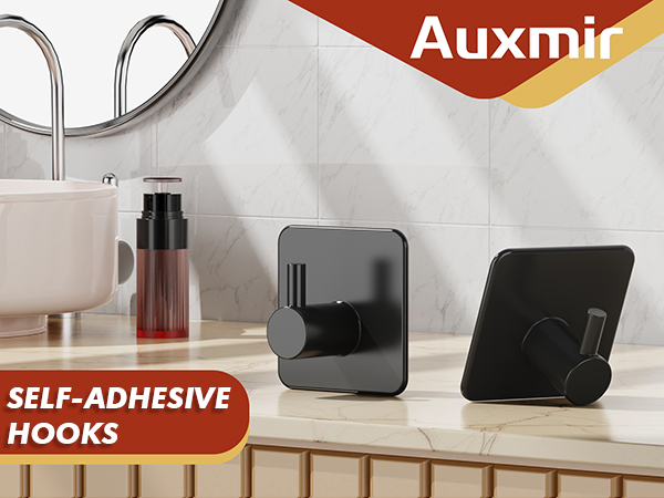 Auxmir self-adhesive wall hooks, damage-free bathroom towel hooks, no drill installation