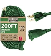 Cablectric Long Outdoor Extension Cord 200 ft - 16/3 SJTW Green Extension Cord 3 Prong Grounded P...