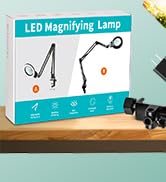 KMDES 12X &amp; 30X Magnifying Glass with Light, Ultra Long 3 Section Swing Arm LED Desk Lamp with La...
