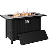 Shintenchi 45 Inch Outdoor Propane Fire Pit 50,000 BTU Gas Fire Pit Table with Lid, Lava Rock, Wa...