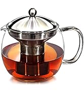Teapot with Infuser for Loose Tea - 40oz, 3-4 Cup Tea Infuser, Clear Glass Tea Kettle Pot with St...