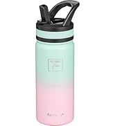 Fanhaw 18 Oz Kids Insulated Water Bottle with Straw Lid – Stainless Steel Double Wall Vacuum, Lea...